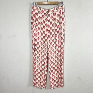 Free People Magdalene Printed Trouser Cream Paisley Boho Beach Pants Size‎ 2 NEW